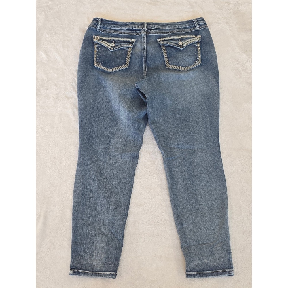 Cato Premium Womens 18W Blue Wash‎ Stretch Denim Embellished Pocket Jeans